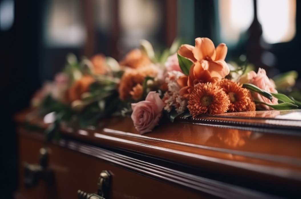 Sargblumen für die Beerdigung. Von KI generiert